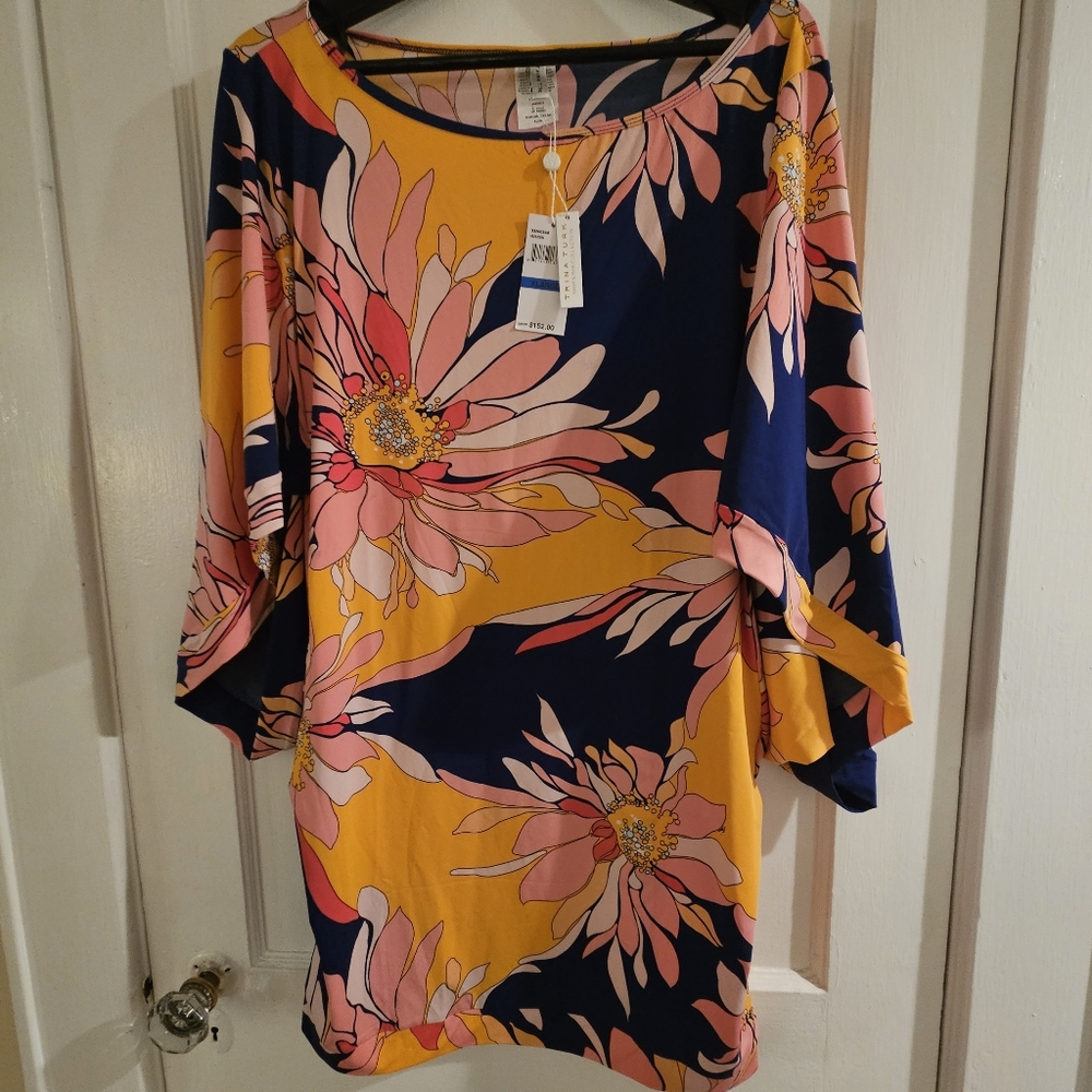 Trina Turk 'Breeze' Draped-Sleeve Tunic Swimsuit Cover-Up, Multicolor NWT - Picture 4 of 16